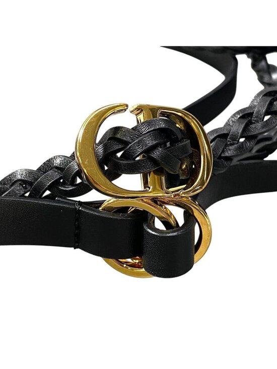 Dior CD Logo Buckle Double Strap Belt 75 Black Gold Leather main image 3